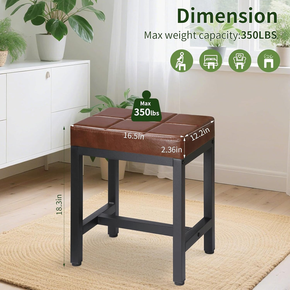 Vanity Stool, Vanity Chair for Makeup Room, Square Faux Leather Small Ottoman...