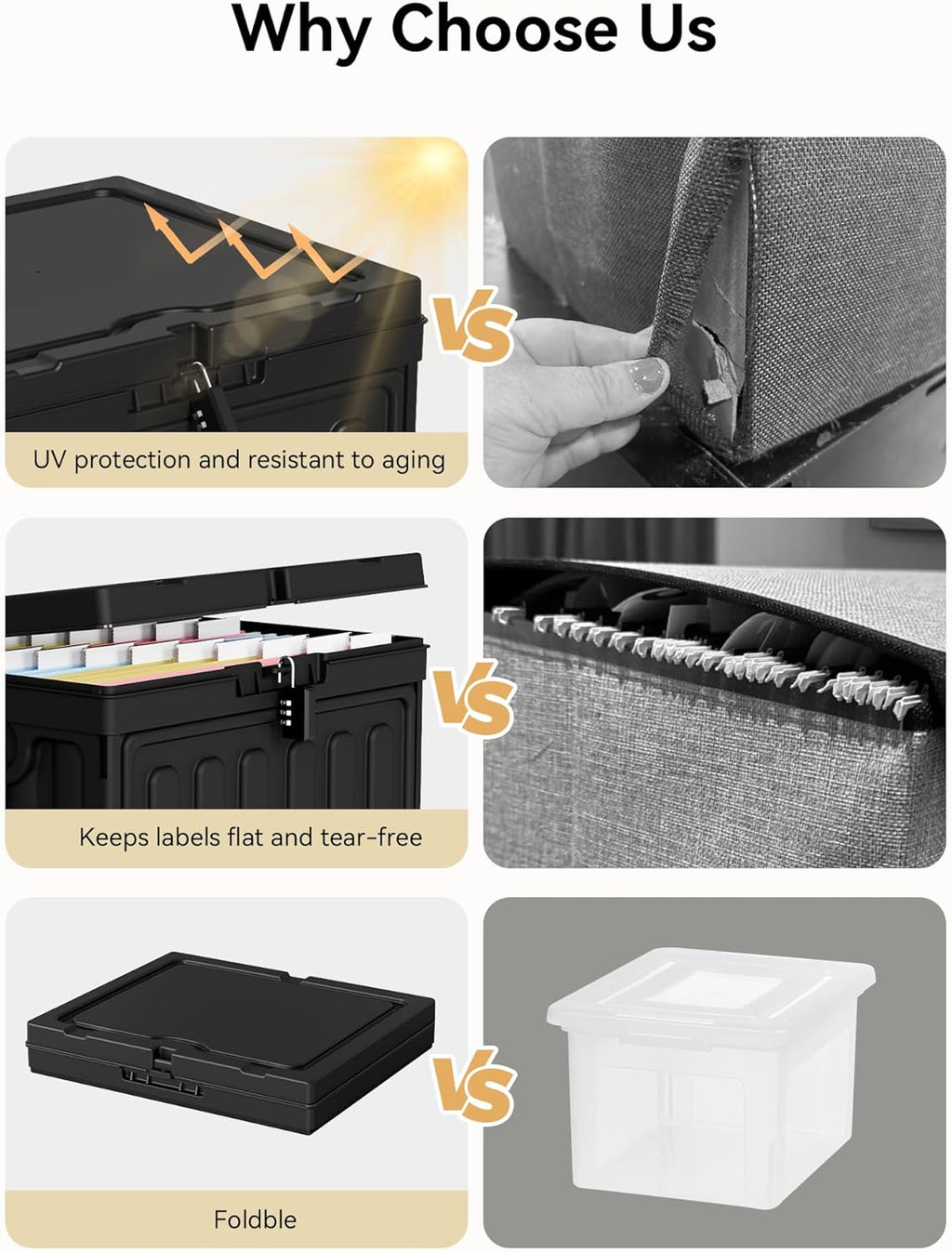 Oterri Plastic File Box with Lid for Letter Size File Folders, Hanging File Folder Box Collapsible File Organizer, File Cabinet Document Organization Home, Office (Black, Large-2 Pack Without Folders)