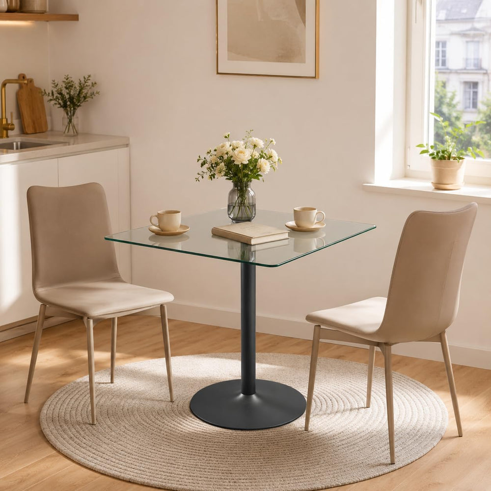 38.6'' Square Kitchen Table,Clear Square Glass Dining Table,Tempered ...
