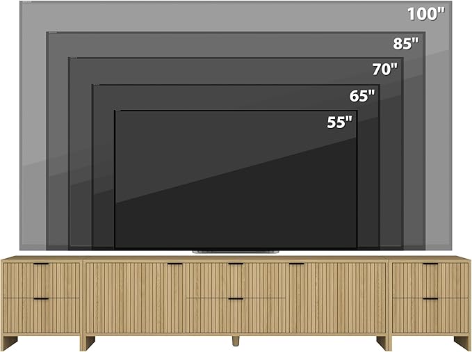 Fluted TV Stand for Living Room, Modern TV Console with 6 Drawers,Wood Entertainment Center with Storage Cabinets & Adjustable Shelves for Living Room, for TVs up to 100",Natural Oak
