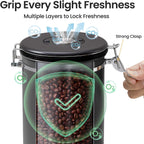 Veken Coffee Canister, 39OZ Large Christmas Coffee Lovers Gift Basket Set,Airtight Stainless Steel Food Storage Kitchen Container Gifts for 2.2lbs Beans, Ground, Sugar, Tea, Flour, Cereal,Scoop,Black