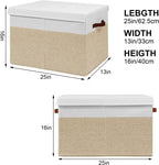 Large Toy Storage Box with Lid, Sturdy Toys Storage Chest Bin Organizer Basket with Dividers for Kids, Boys, Girls, Nursery, Closet, Bedroom, Playroom 25"x13" x16" (Beige and White)