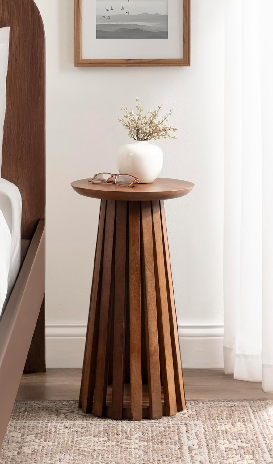 Kate and Laurel Klarc Modern Slatted Wood Round Drink Table, 12 x 12 x 22, Wa...