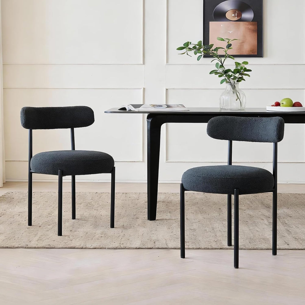 Dining Chairs Set of 2, Boucle Upholstered Modern Mid Century Round Kitchen C...