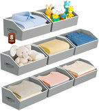Large Closet Organizers and Storage Bins - 8 Pack Trapezoid Storage Baskets for Shelves, Foldable Fabric Baskets with Handles Ideal for Closet, Basket, Wardrobe and Shelf Storage, Grey