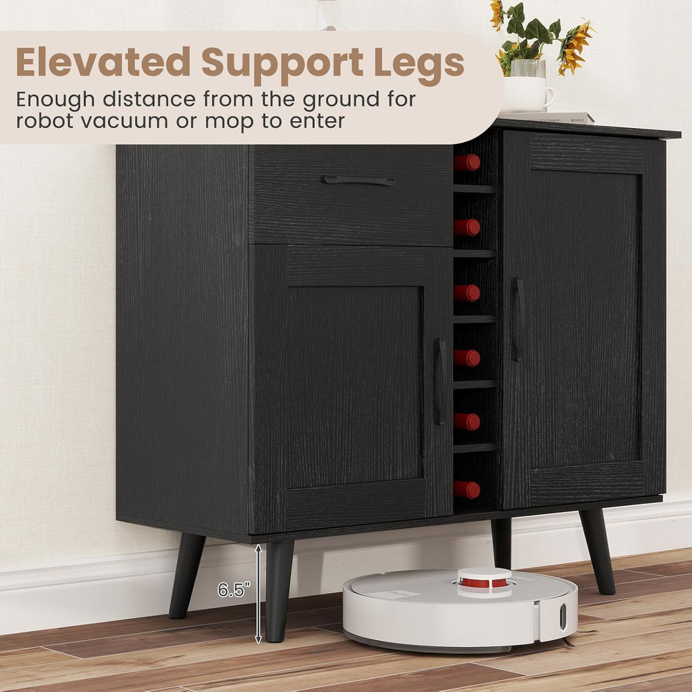 GOFLAME Wine Bar Cabinet, Buffet Sideboard with 2 Doors & 1 Drawer, 6-Bot...