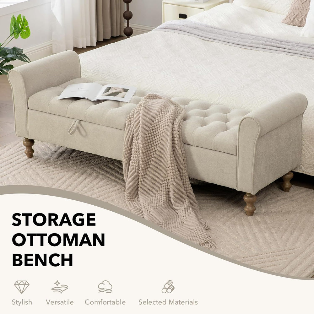 65" Oversize Storage Ottoman Bench, Fleece Upholstered End of Bed Benche...