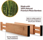 6-Pack Drawer Dividers 2.6-Inch High Dresser Drawer Organizer 16 to 22 Inch | Bamboo, Spring Loaded, No Tools Needed, Fits Wide Drawers for Socks, Clothes, Utensils, Bedroom, Bathroom, Kitchen, Office