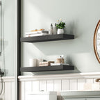 HOOBRO Floating Shelves for Wall, Wall Mounted Shelf Set of 2, 23.6" Hanging Shelf with Invisible Brackets, for Wall in Bathroom, Bedroom, Toilet, Kitchen, Living Room, Office, Black BK60BJ01