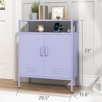 Multifunctional Lockable Storage Cabinet, 3-Tier Side Cabinet with Power Strip & USB Ports, Adjustable Shelf, for Living Room, Home, Office, Purple 33" H X 29.5" W X 13.8" D