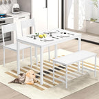SogesHome Kitchen Table Set for 4, Compact Dining Table Chair Set with Bench, 4 Piece Table with Built-in Storage Racks, Metal Frame, for Apartment, Restaurant, White