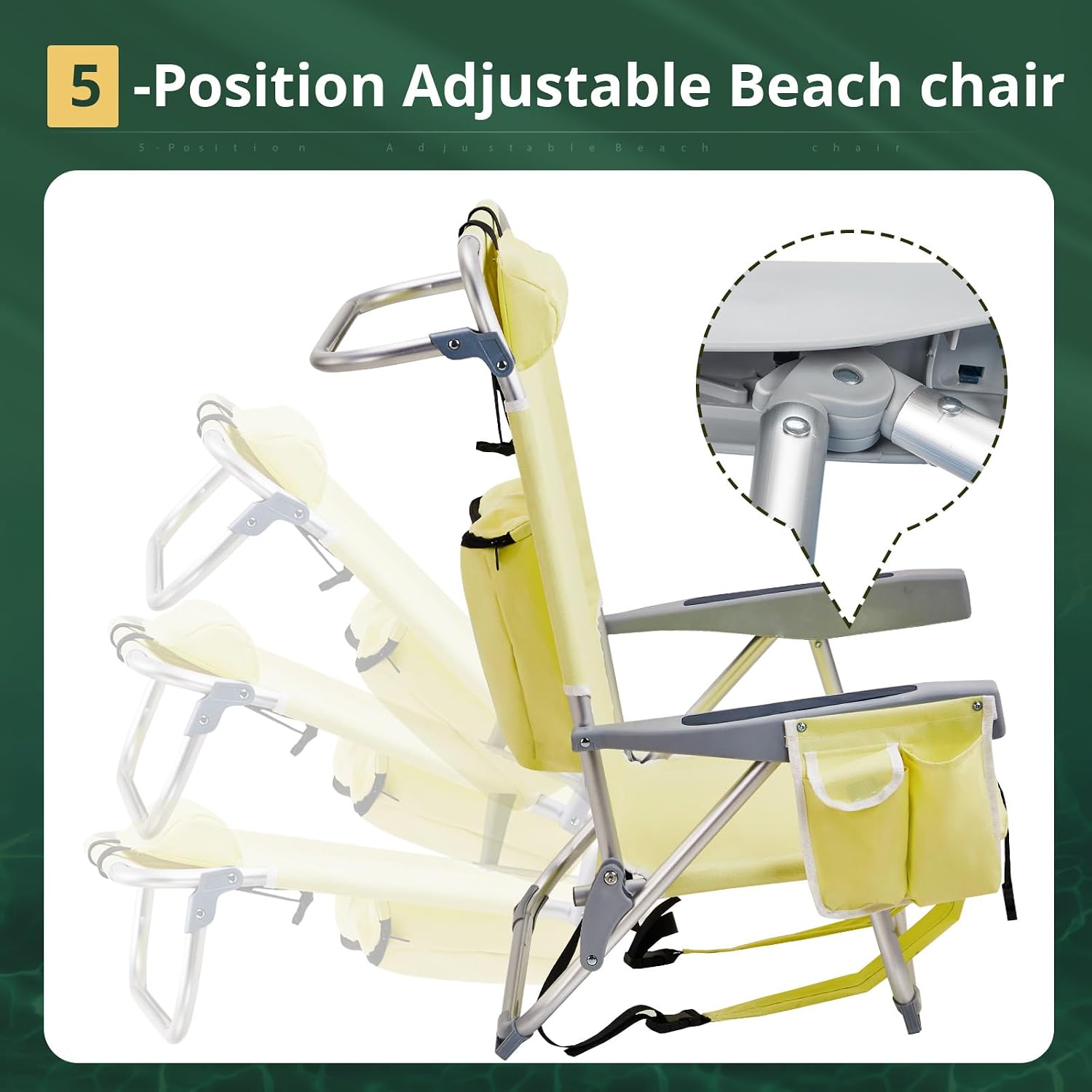 Aluminum Beach Chair Oxford Fabric 100kg Capacity Khaki | Seat Height 20.1 cm, 19.7" x 16.5" Seat, Silver Aluminum Frame, Lightweight Portable, Outdoor Use