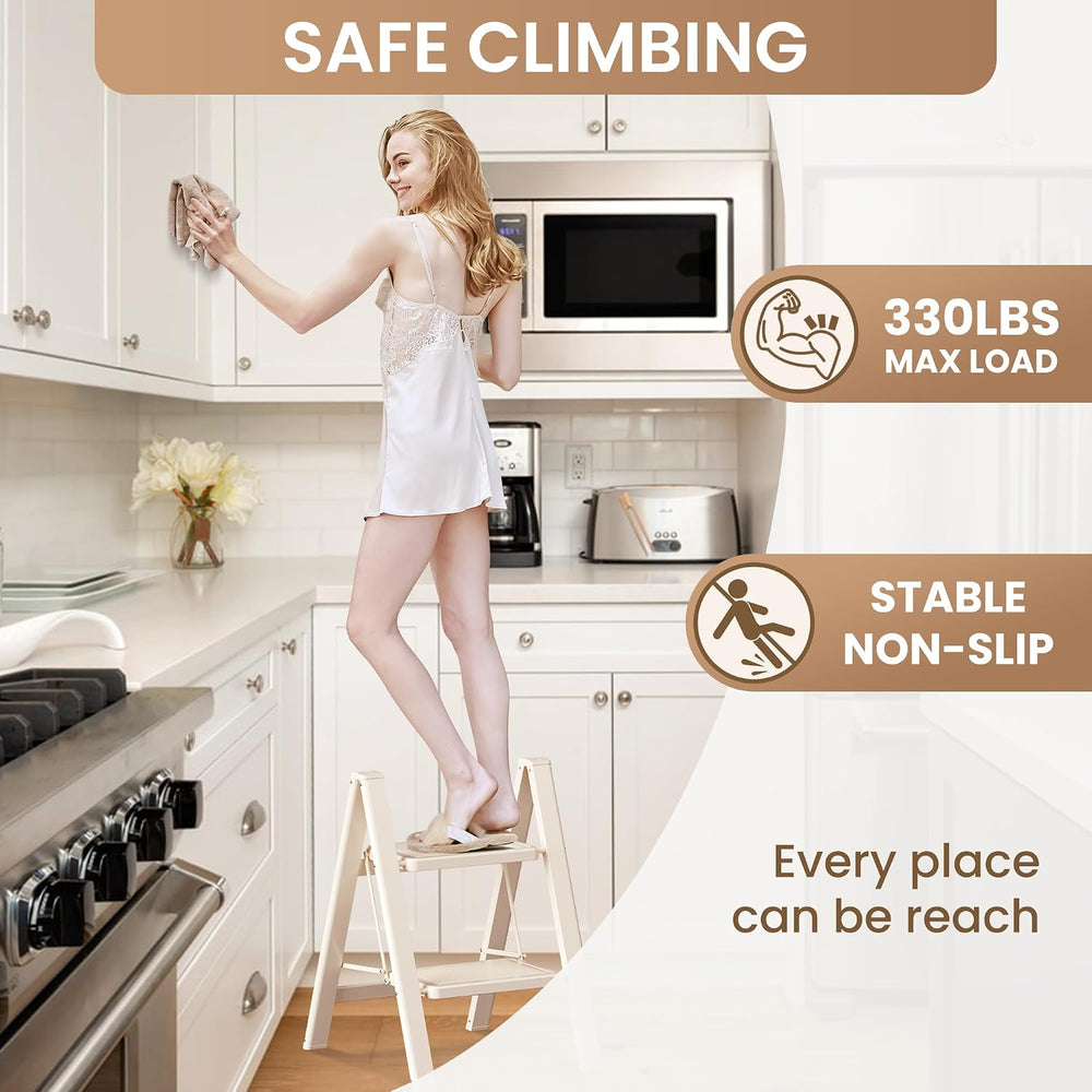 2 Step Ladder, Foldable Step Stool with Wide Anti-Slip Pedal