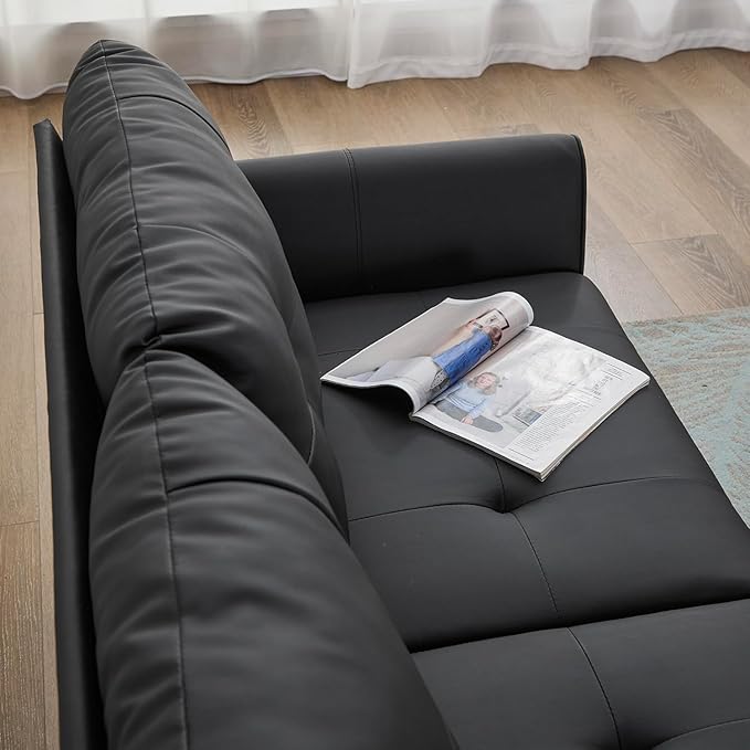 TYBOATLE Sofa Couch 61" Small Loveseat Couches for Living Room, Black Faux Leather Couch Mid Century Modern Tufted Mini Sofa Comfy Office 2 Seat Settee Love Seat Couches for Small Spaces Bedroom