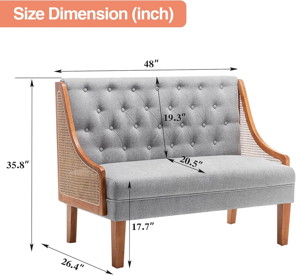 Upholstered Settee Bench Small Loveseat Sofa Rattan Dining Bench with Back Ba...