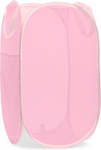 Handy Laundry Collapsible Mesh Pop Up Hamper with Wide Opening and Side Pocket - Breathable, Sturdy, Foldable, and Space-Saving Design for Clothes and Storage (Pink)