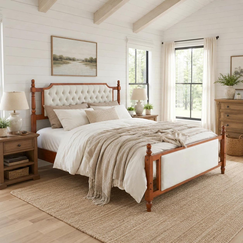 King Size Upholstered Platform Bed with Headboard and Footboard, Brown