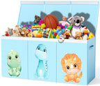 Extra Large Dinosaur Toy Box – 40"x13.5"x16.5" Collapsible Toy Chest with Dividers & Lid for Boys and Girls, Sturdy Kids Toy Organizer Bin for Nursery, Playroom, Bedroom, Stuffed Animal Storage