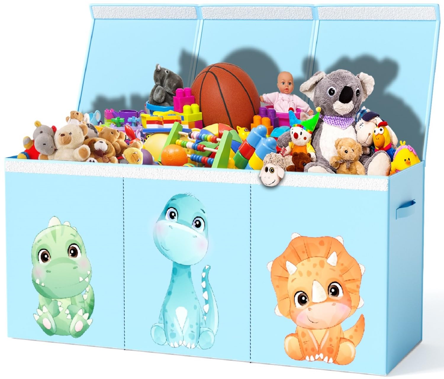 Extra Large Dinosaur Toy Box – 40"x13.5"x16.5" Collapsible Toy Chest with Dividers & Lid for Boys and Girls, Sturdy Kids Toy Organizer Bin for Nursery, Playroom, Bedroom, Stuffed Animal Storage
