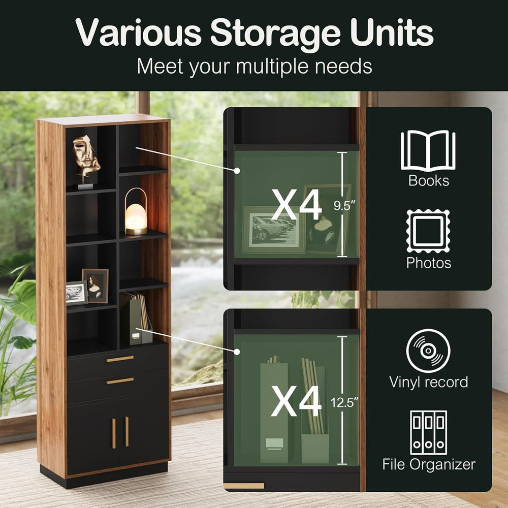 ModernMate 73.3" Bookcase with 2 Drawers and Doors, 8 Storage Cubes
