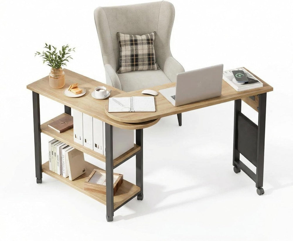 Takywep 360° Rotating Side Table with Storage, End Table with Charging Statio...