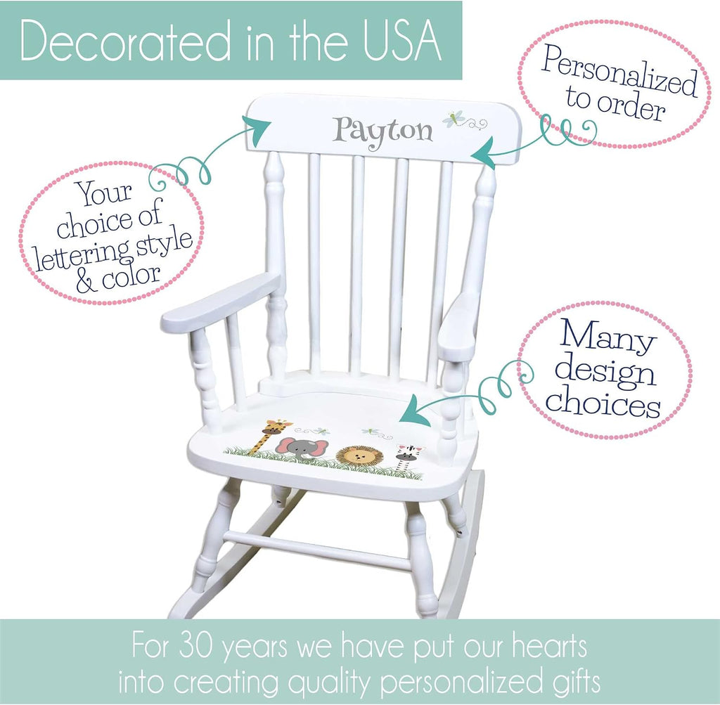 Girl's Personalized White Wood Rocking Chair Toddler Baby Gift (You are My Sunshine)