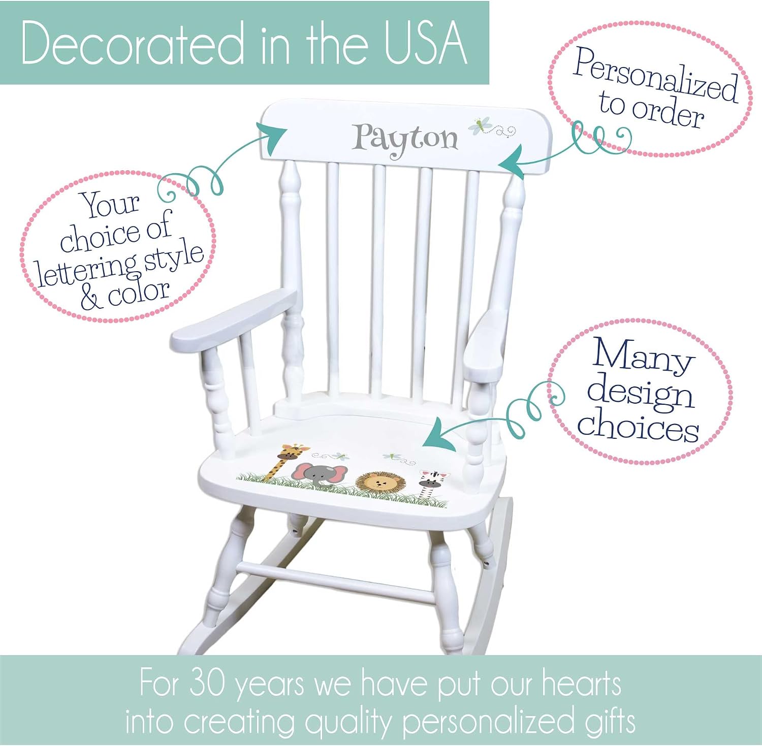 Girl's Personalized White Wood Rocking Chair Toddler Baby Gift (You are My Sunshine)