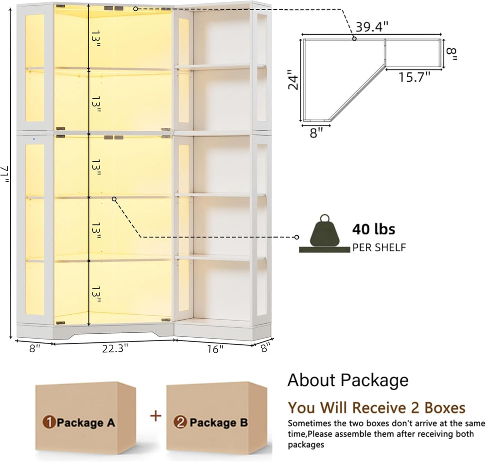PAKASEPT Corner Display Curio Cabinet with Glass Doors, Glass Display Case wi...
