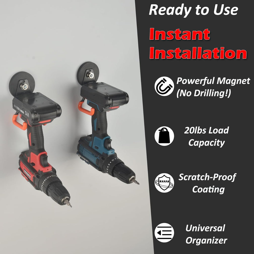 MUTUACTOR Updated Magnetic Hooks Heavy Duty,20lbs Anti-Scratch Strong Garage Magnet Hook,2PCS Anti-Slip Magnetic Tool Hooks for Organizing Cordless Impact Drivers Garden Shovel Tool Box