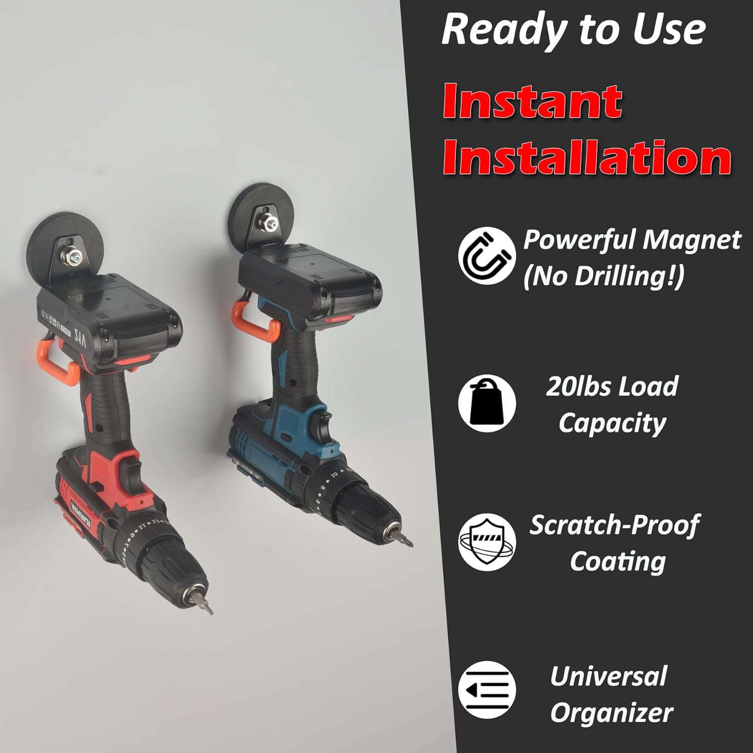 MUTUACTOR Updated Magnetic Hooks Heavy Duty,20lbs Anti-Scratch Strong Garage Magnet Hook,2PCS Anti-Slip Magnetic Tool Hooks for Organizing Cordless Impact Drivers Garden Shovel Tool Box