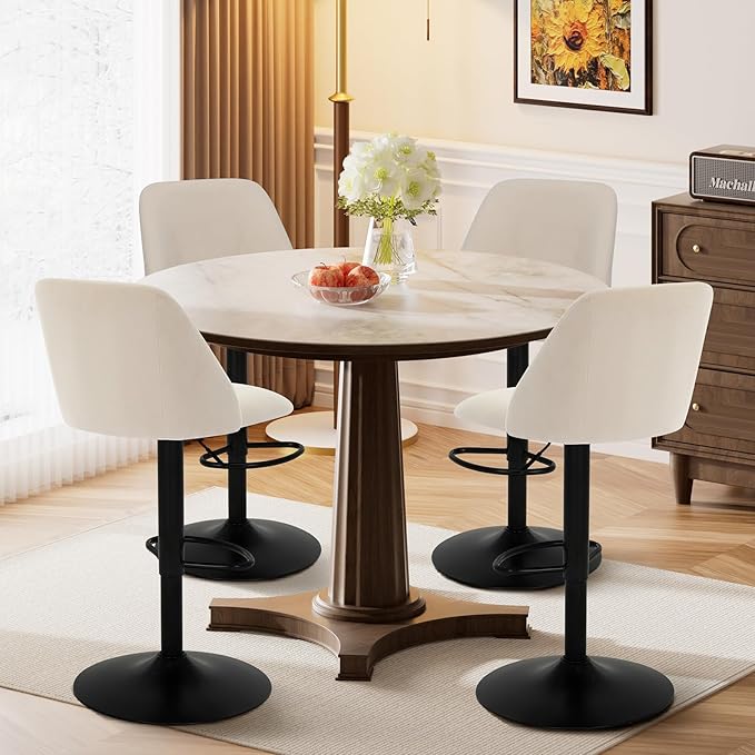 COLAMY Bar Stools Set of 1, Modern Swivel Bar Chairs, Adjustable Upholstered ...