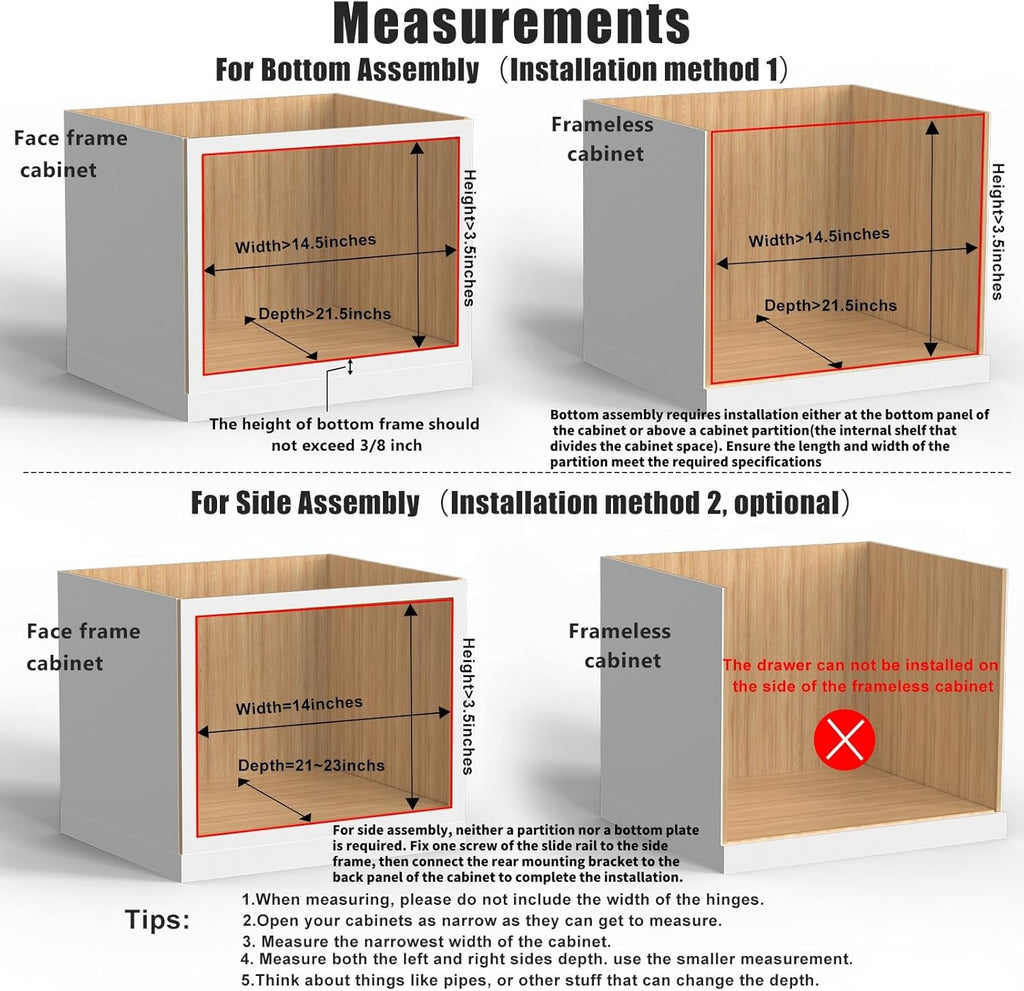 13”W x 21”D x 3”H Soft Close Slide Out Wood Drawer Organizer for Kitchen, (Cabinet Opening Width>14.5 inches for Bottom Assembly, Width= 14 inches for Side Assembly)