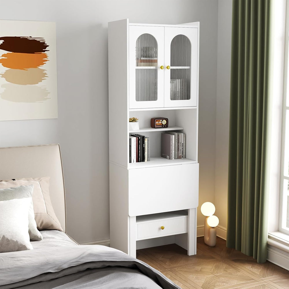 JOYSOURCE 71'' Bedside Table Tall Freestanding Bookshelf with Convert...