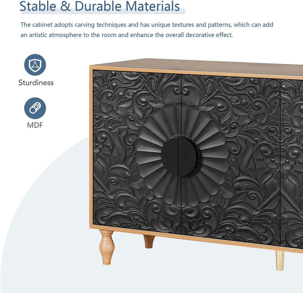 63" Sideboard Buffet Credenzas for Living Room, Black+Natural Entryway T...