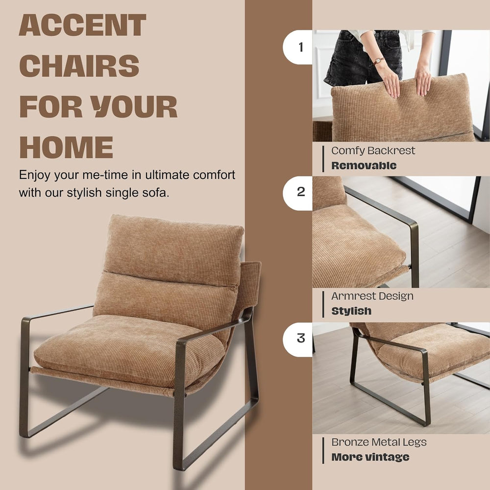 HEAH-YO Modern Chenille Accent Armchair with Brass Frame, Upholstered Lounge ...
