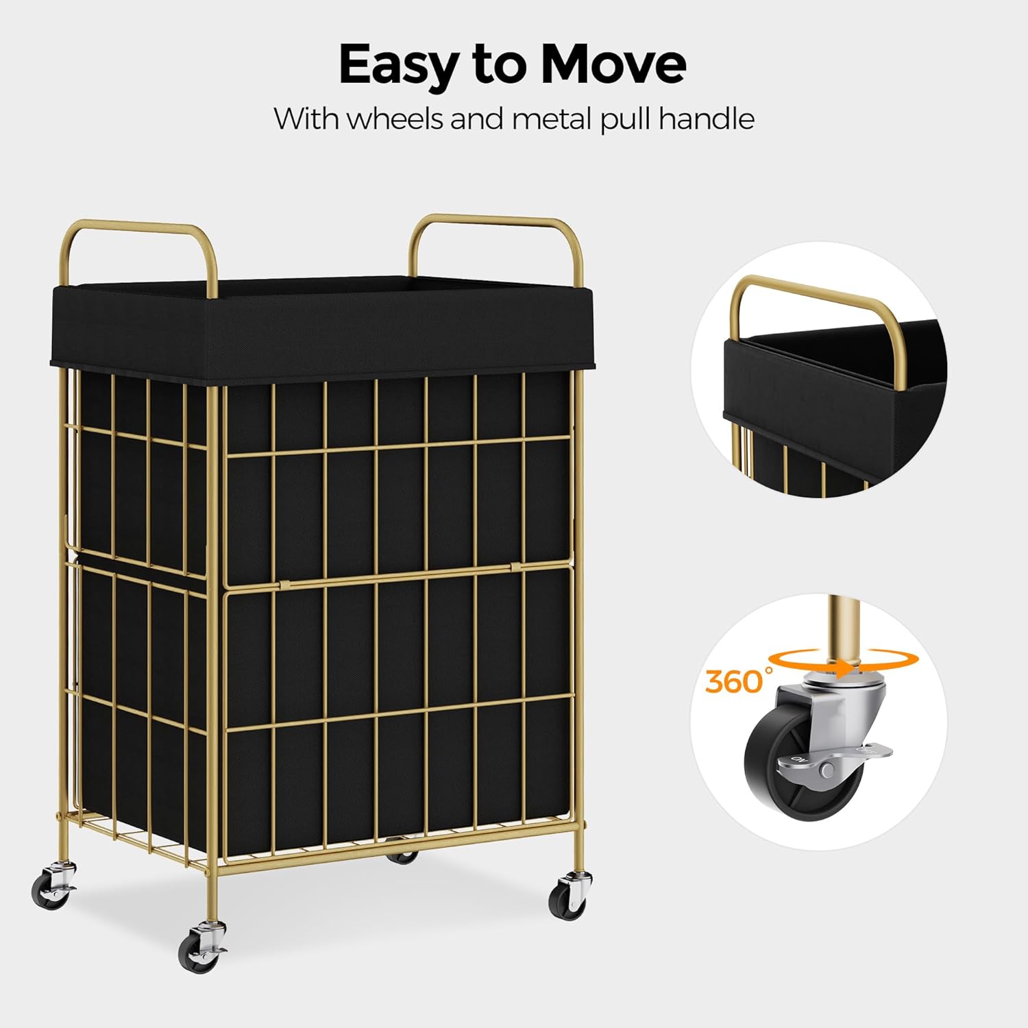 Laundry Hamper with Wheels, 90L Laundry Basket with Handle, Laundry Sorter with Removable Liner Bag