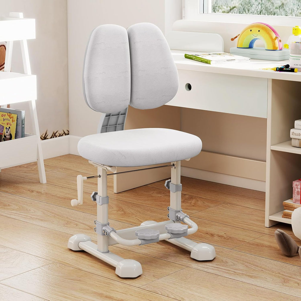 Costzon Kids Chair, Study Desk Chair with Ergonomic Double Backrest, Adjustable Seat Height & Depth, and Rotatable Footrest, Armless Kids Office Chair for Girls & Boys Aged 4-12 Years Old (Gray)