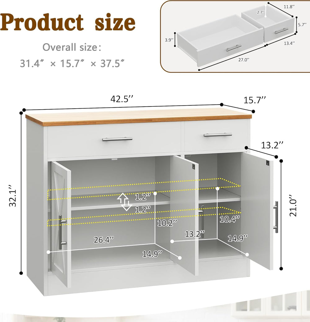 Vongrasig Coffee Bar Cabinet, Farmhouse Sideboard Buffet Cabinet with Storage...