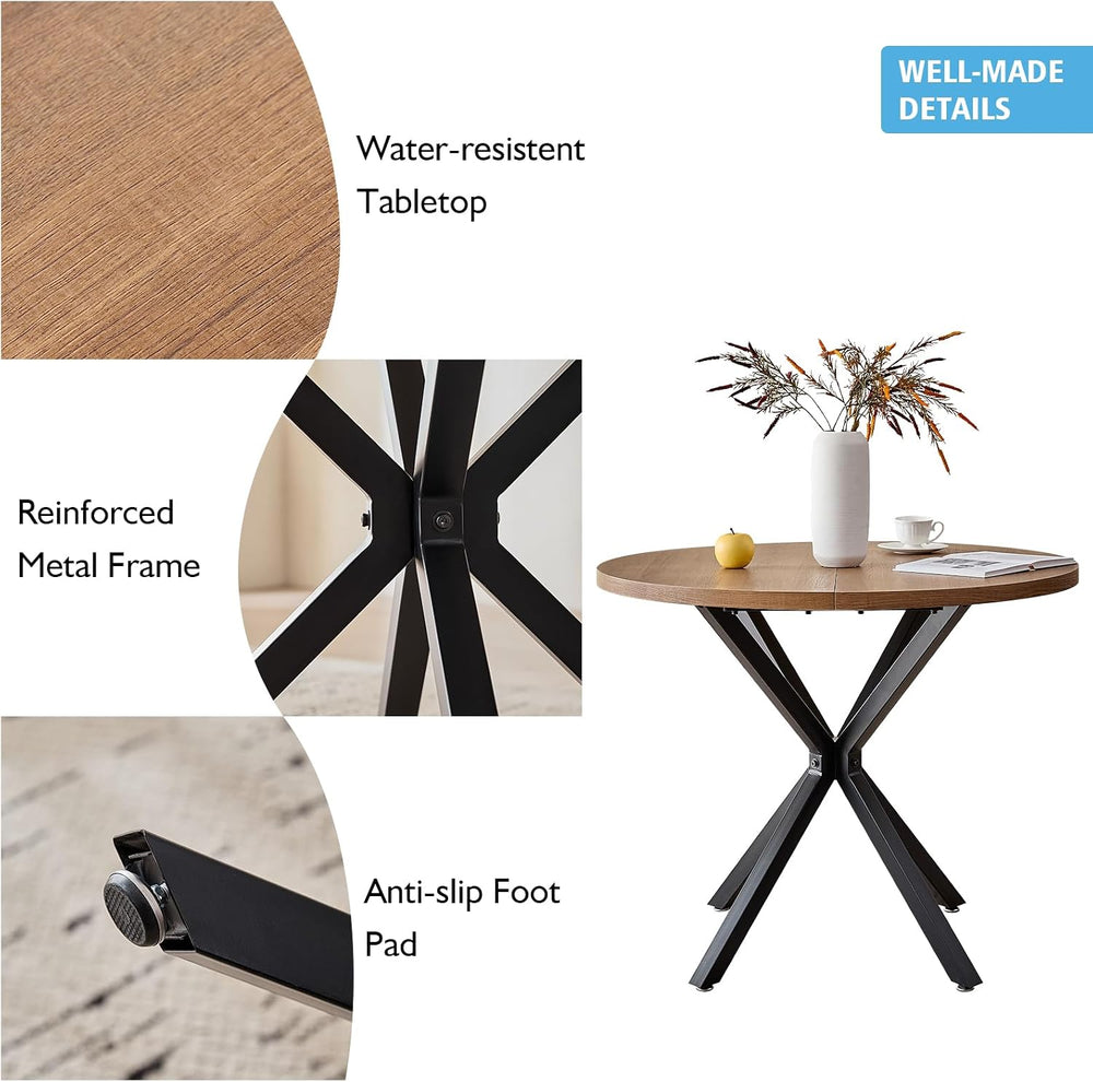 39" Brown Round Dining Table Set for 4 Green Chair