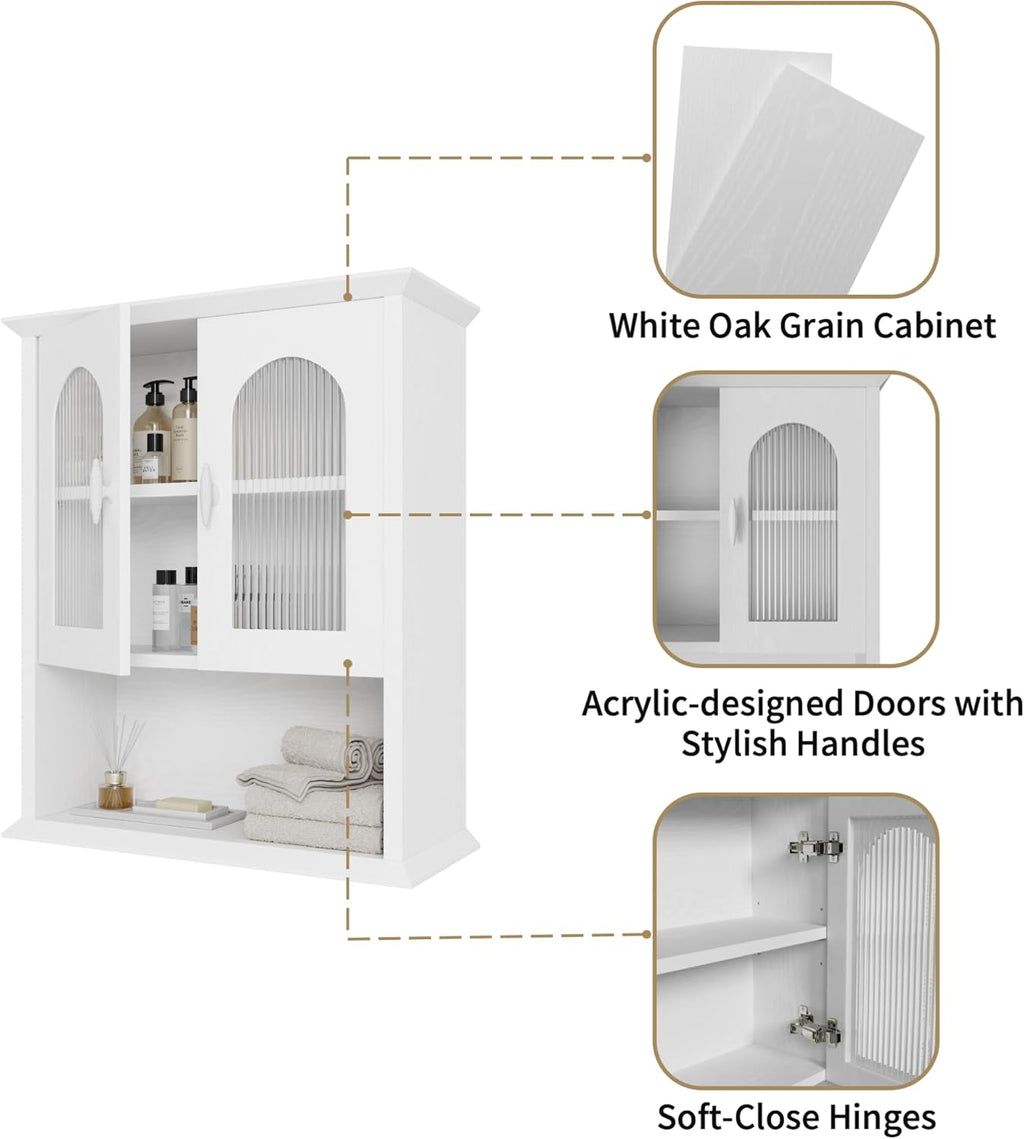 CJL Bathroom Wall Cabinet with Fluted Door, 18.9'' x 23.6'' Medicine Cabinet, Over The Toilet Storage Cabinet, White