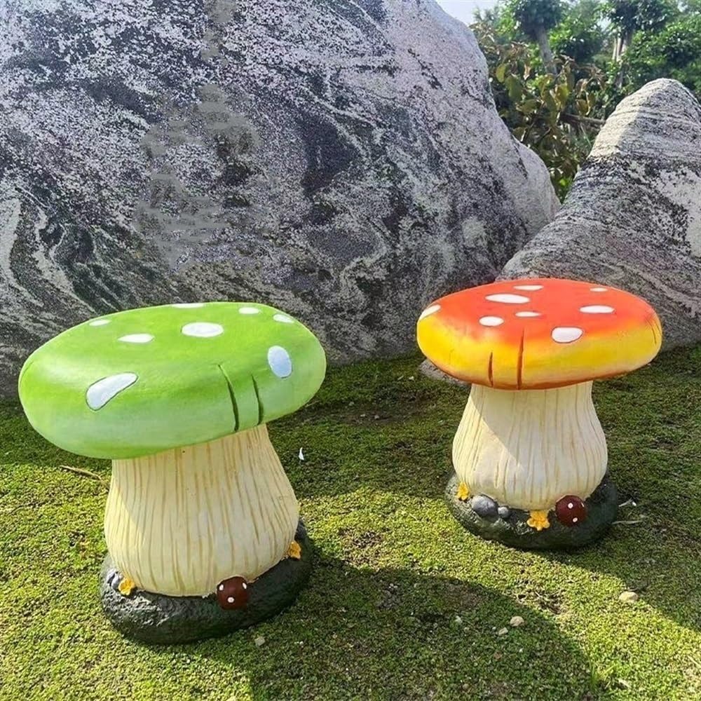 Small Mushroom Shape Ottoman, Outdoor Garden Resin Decorative Mushroom Stool,...