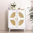 Buffet Cabinet White with Storage, Kitchen Sideboard with Doors & Shelves, Rattan Accent Buffet Console Walnut Media Console Mid Century Coffee Bar Table for Living Room Kitchen Dining Room