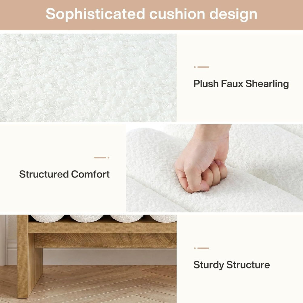 Tribesigns 59'' Wooden Entryway Bench with Boucle Cushion, Upholstere...