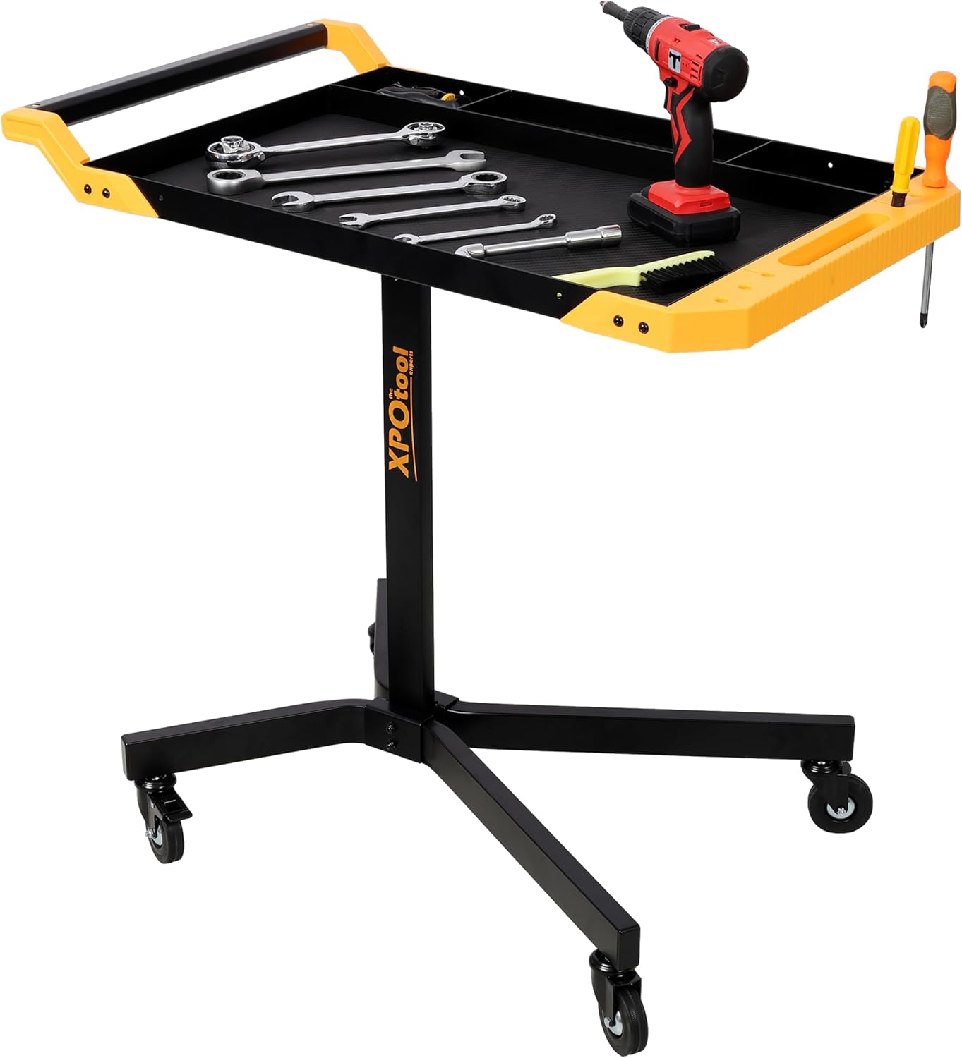 Adjustable Height Mobile Work Table, Rolling Tool Cart – Heavy-Duty Steel Service Stand for Mechanics, Garage, Workshop & DIY Projects – 34” to 48” Portable Workstation