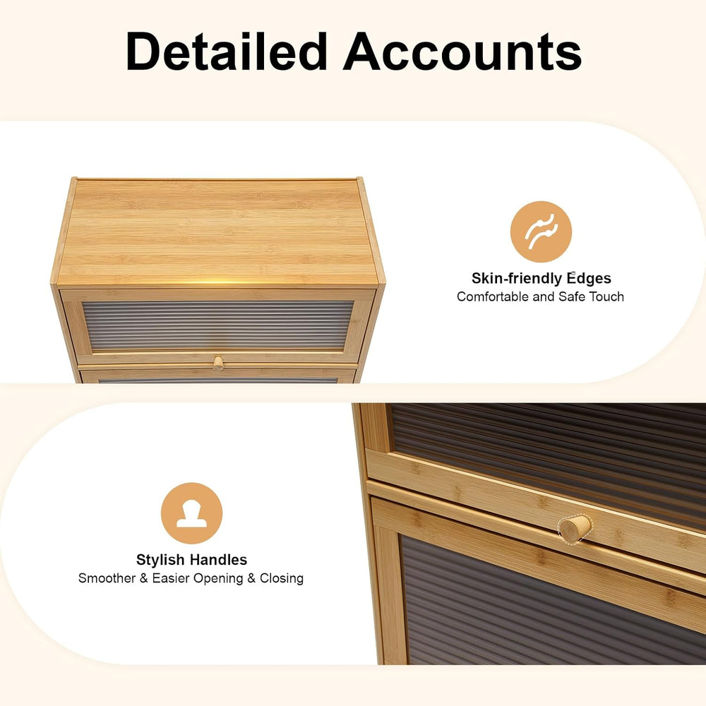 Kitchen Pantry Sideboard Small Bamboo Cabinet with 3 Clear Acrylic Doors Free...