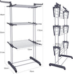 Bigzzia Clothes Drying Rack Folding Drying Rack Clothing 4 Tier Clothes Horses Rack Stainless Steel Laundry Drying Rack with Two Side Wings Grey