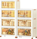 JEKO&JEKO 756 Qt Plastic Storage Bins with Lids, Doors & Wheels, 7 Pack Extra Large Stackable Collapsible Storage Cabinets and Closet Organizers for Home Office, Cream