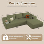 96" Modular Sectional Couch, Boneless L Shaped Cloud Sofa with Chaise Lounge, Corduroy Upholstered Couches Memory Foam Deep Seat, No Assembly Required, Ideal for Living Room(Green, Right Facing)