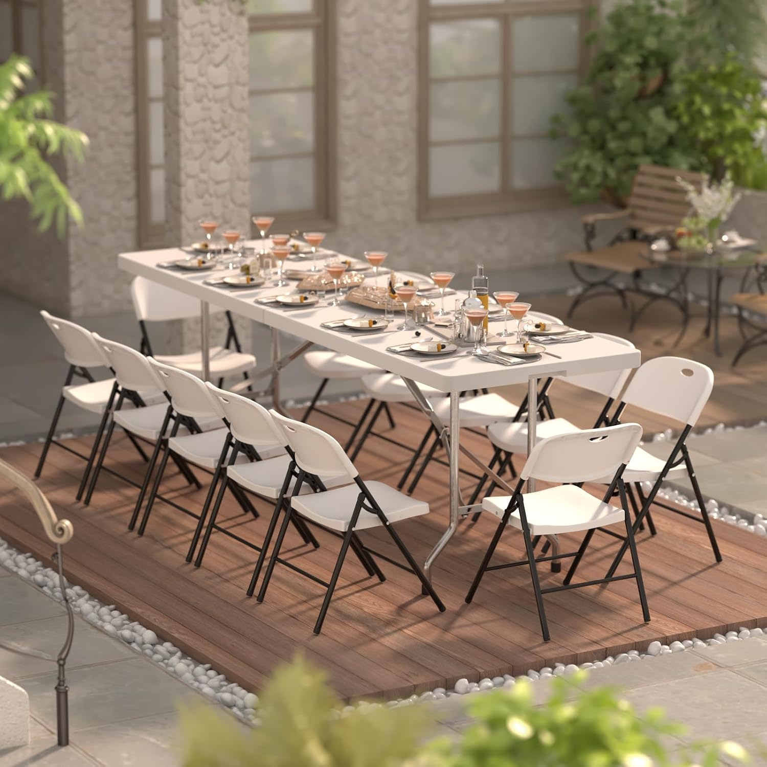 Nazhura 350 Weight Limit Heavy Duty Plastic Folding Chair with Reinfoced Steel Frame for Indoor and Outdoor, Wedding, Party, Restaurant, Meeting Room, Patio and Garden (8, White)