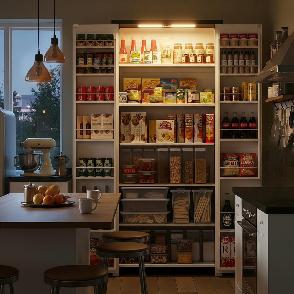 Food Pantry Storage Cabinet with Led Light, 71" Tall Farmhouse Kitchen P...